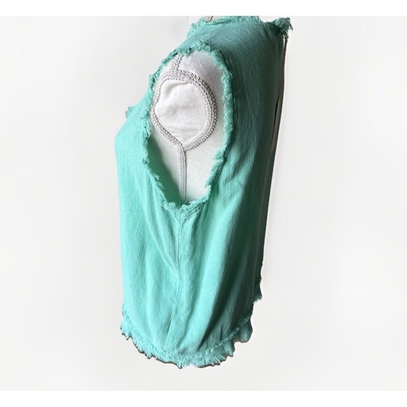 La Miel Tangerine Soft Washed Gauze Cut Edge V-Neck Top Color Green Size S - Picture 6 of 12